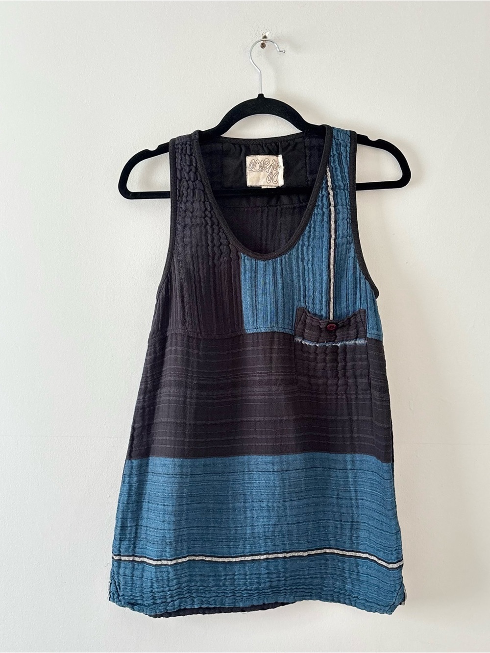Ace & Jig Gauze Tank Top Sleeveless Pocket Patchwork Multicolor Summer Blue